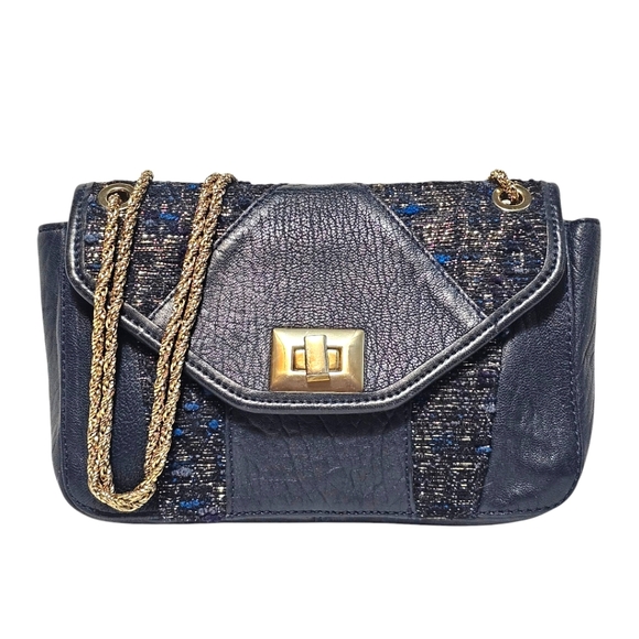 Sezane Mini Clark Leather and Tweed Chain Shoulder Bag